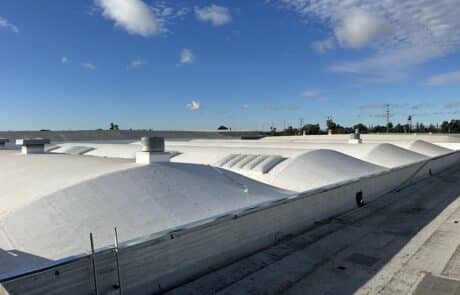 Full tear-off with 14” coverboard and 60 mil Carlisle TPO installed on 43000 sq ft roof Stockton Ca