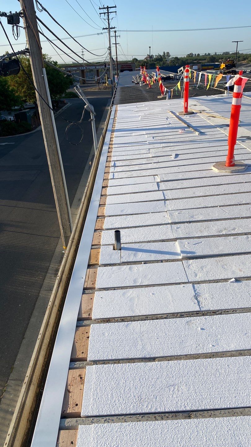 Flute fill TPO retrofit 17000 sq ft Waterford CA Peterson Roofing