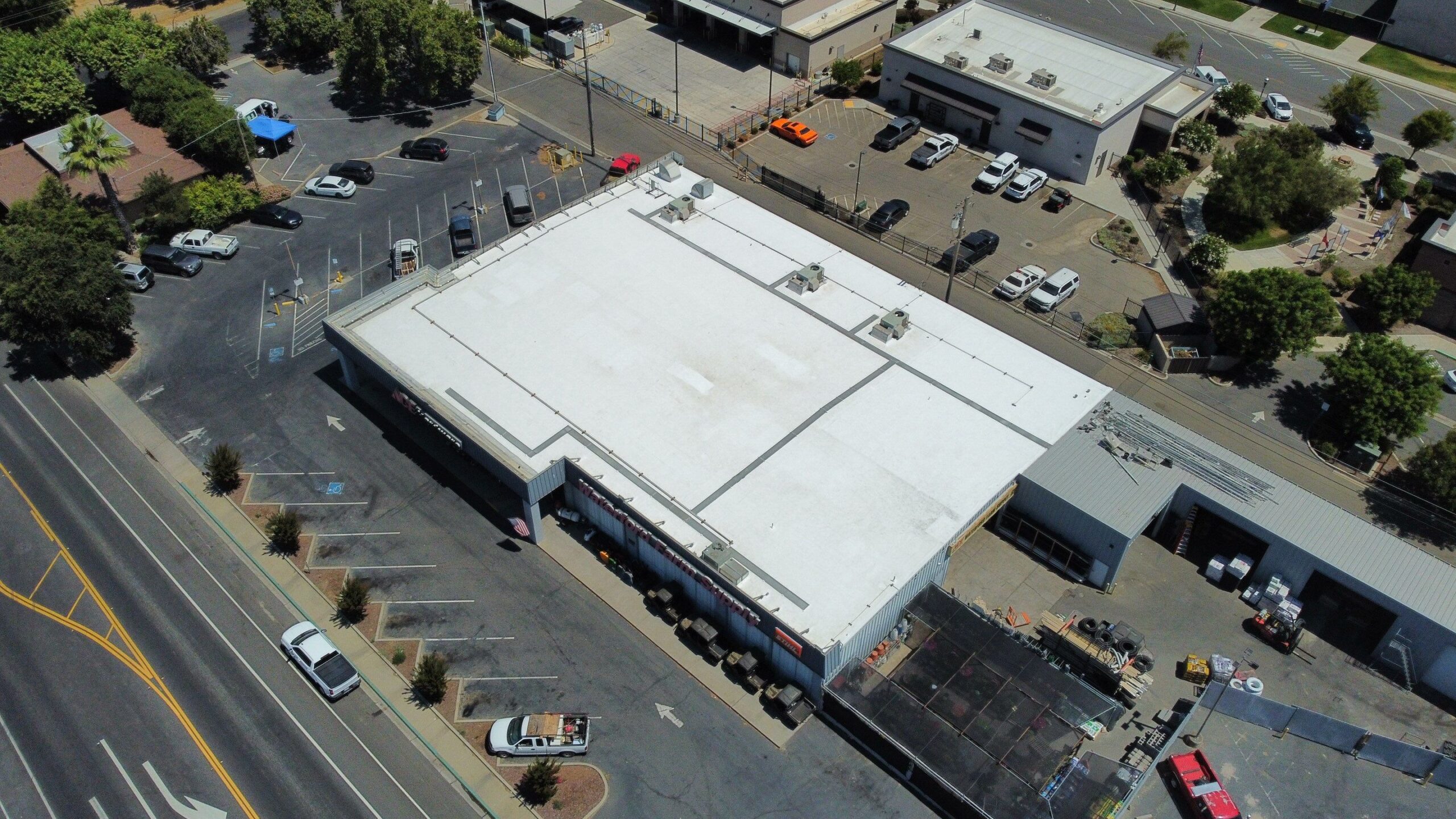 Flute fill TPO retrofit 17000 sq ft Waterford CA Peterson Roofing