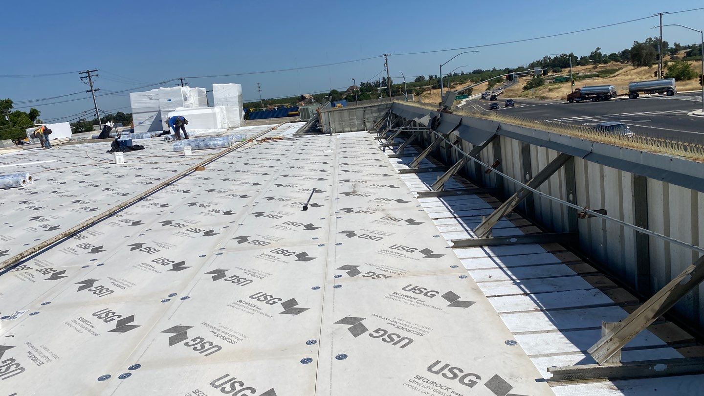 Flute fill TPO retrofit 17000 sq ft Waterford CA Peterson Roofing