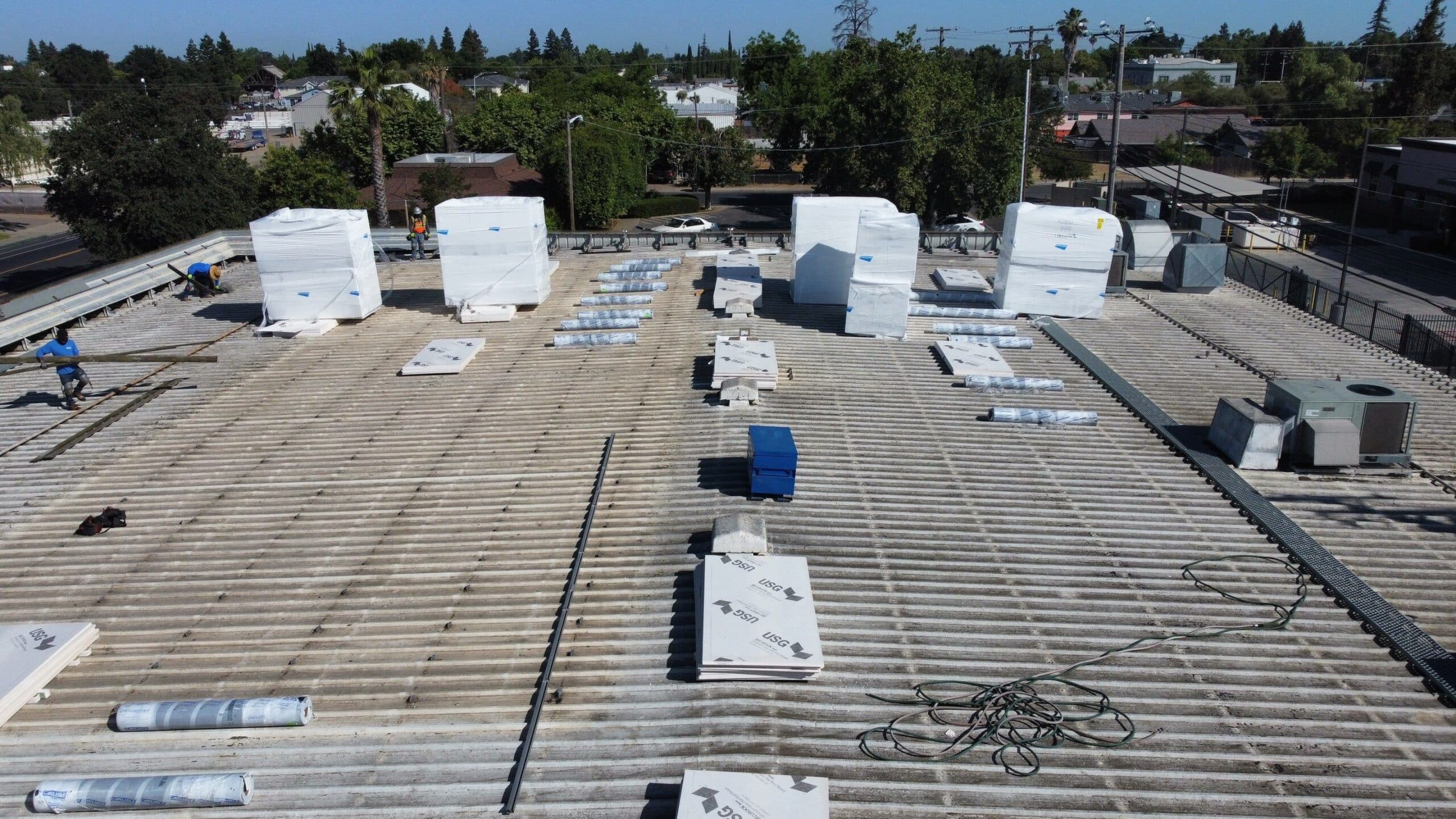Flute fill TPO retrofit 17000 sq ft Waterford CA Peterson Roofing
