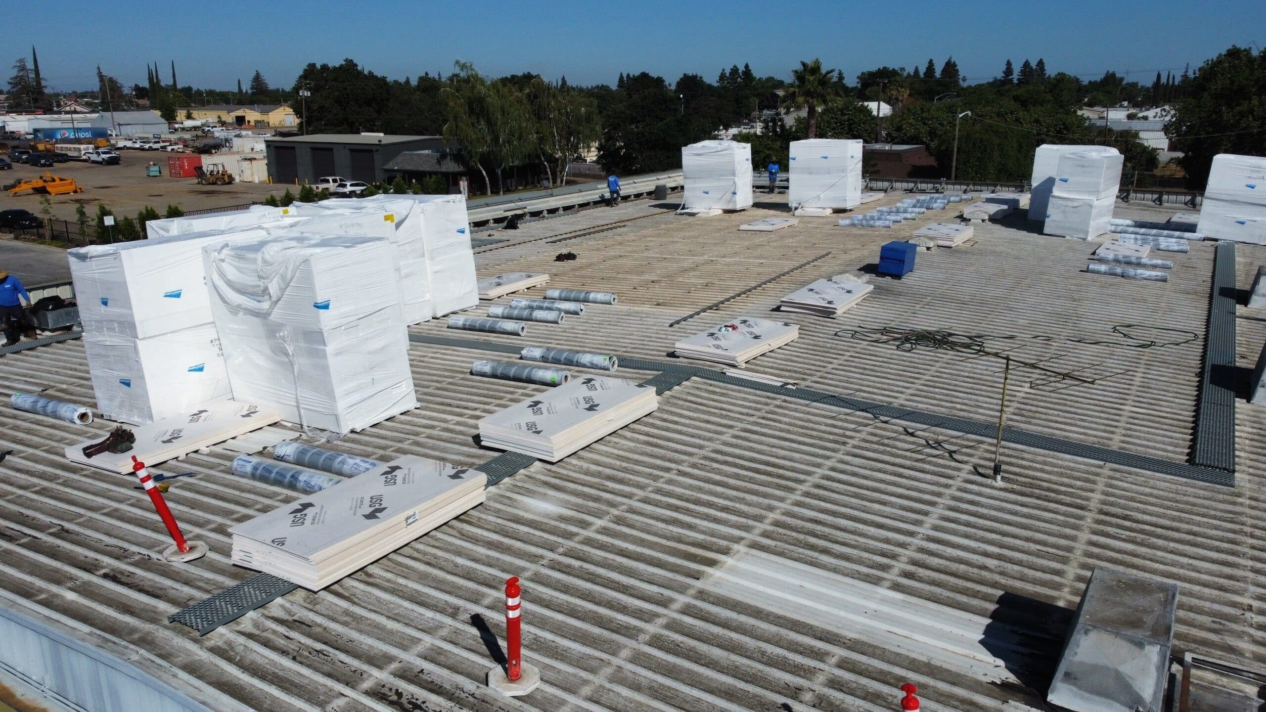Flute fill TPO retrofit 17000 sq ft Waterford CA Peterson Roofing