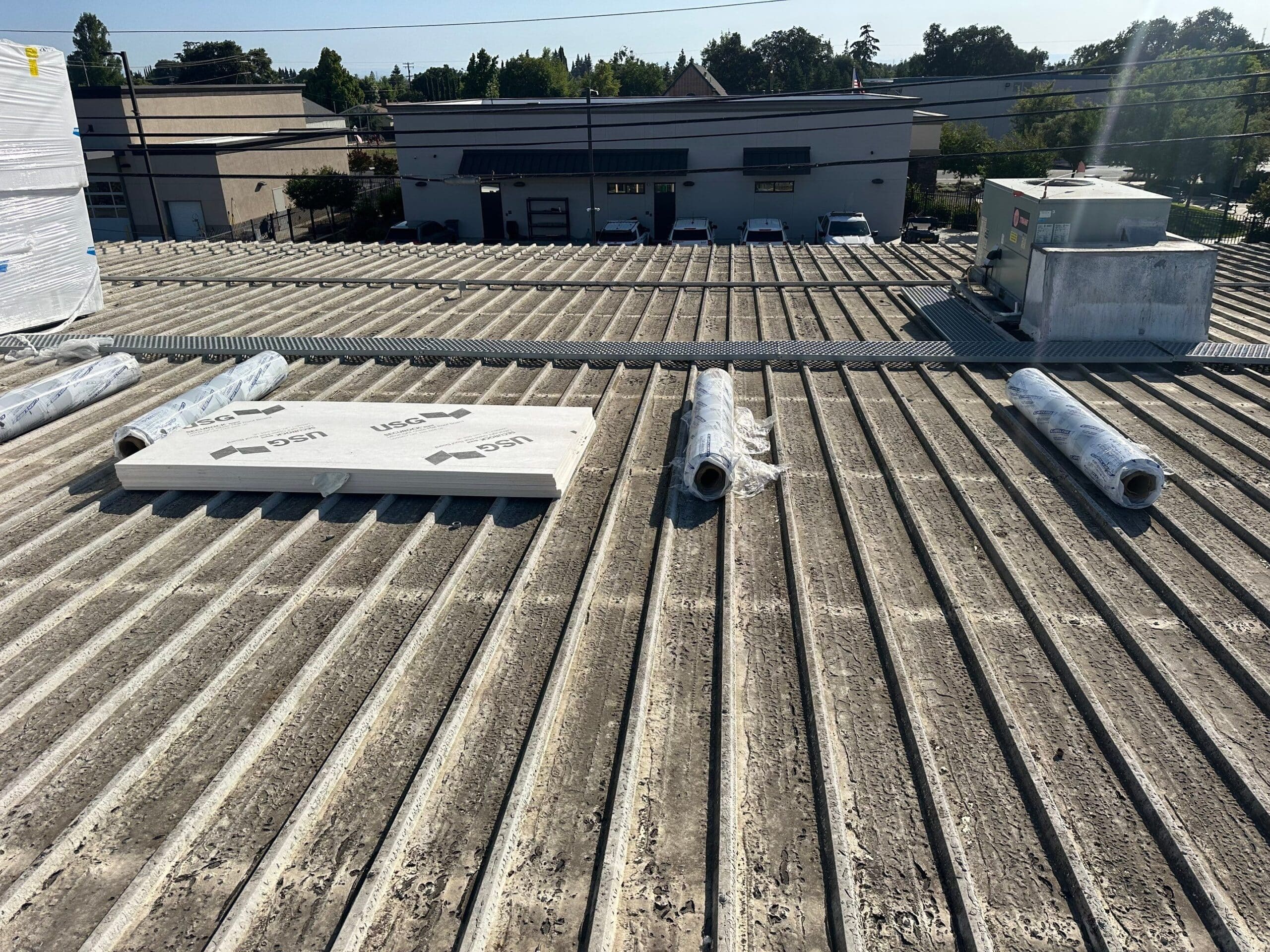 Flute fill TPO retrofit 17000 sq ft Waterford CA Peterson Roofing