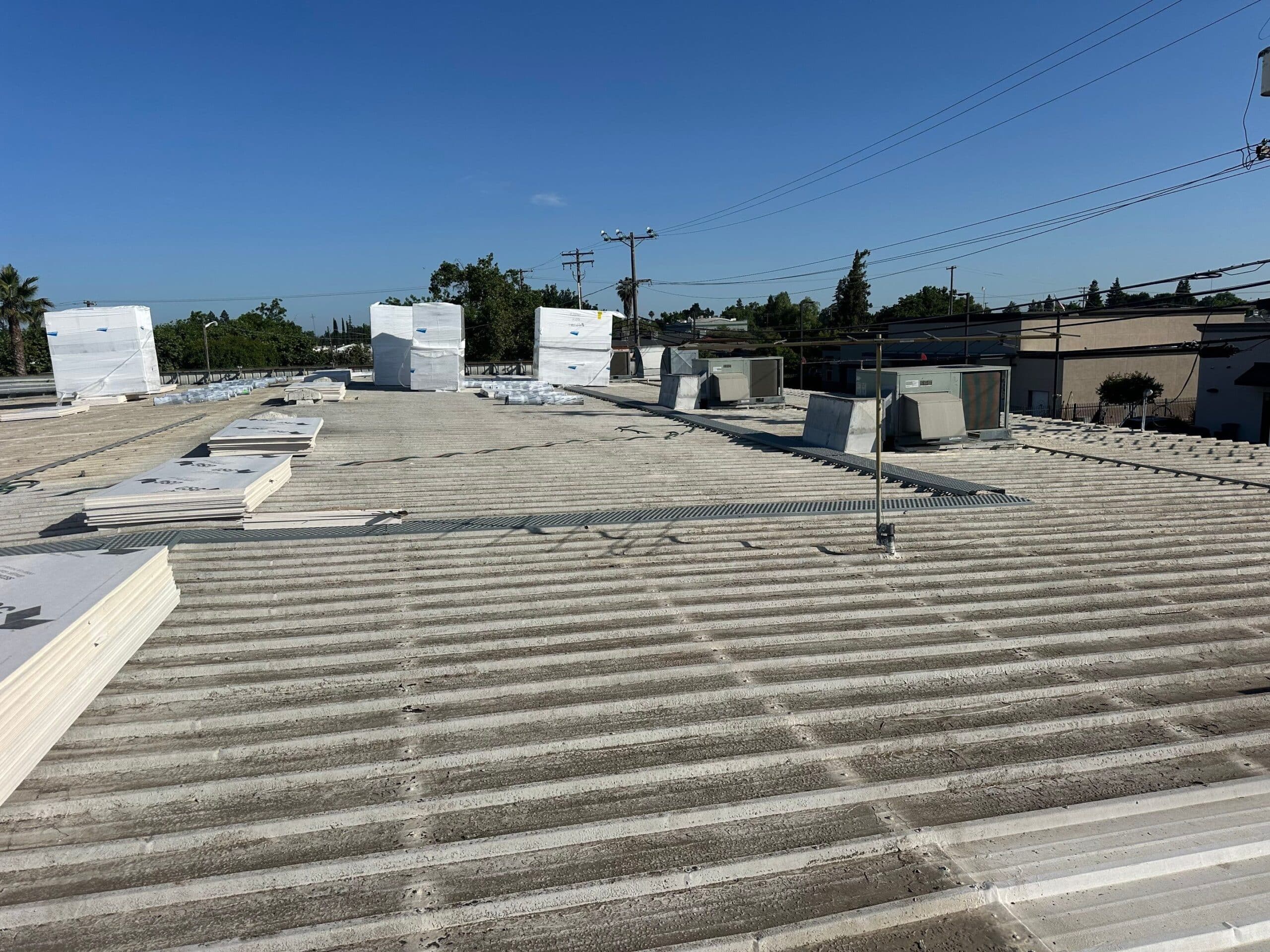 Flute fill TPO retrofit 17000 sq ft Waterford CA Peterson Roofing