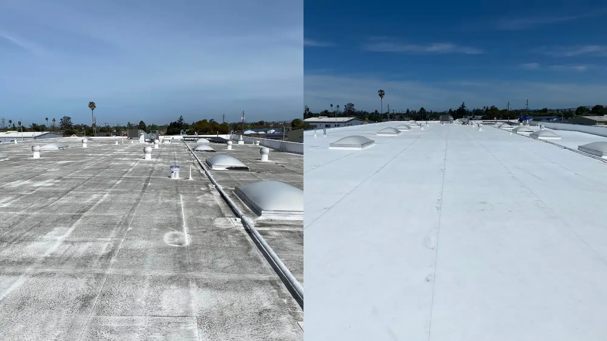 Roofing professional inspecting a commercial roof as part of routine maintenance