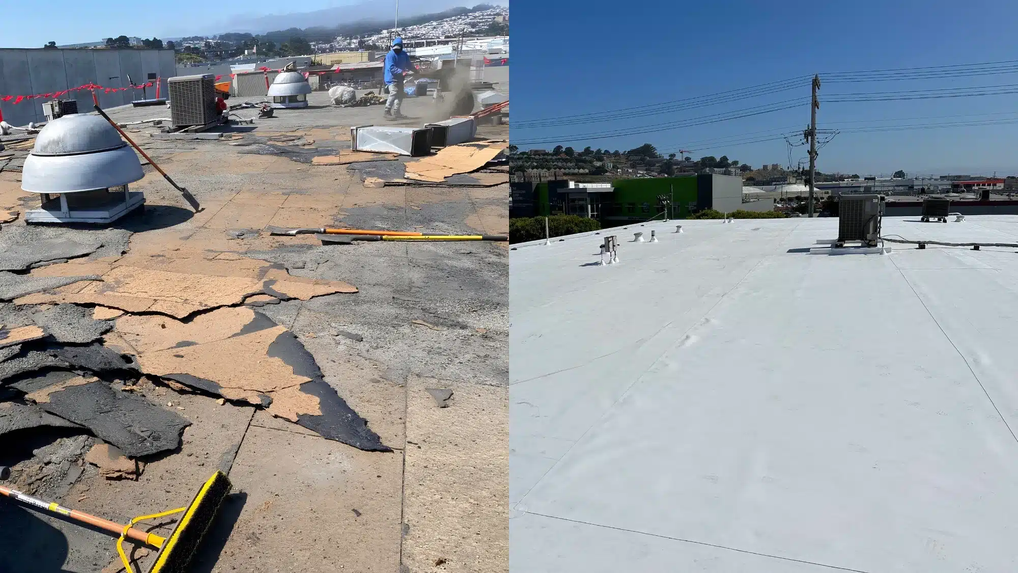 Aerial view of commercial roofing companies near me in Modesto, CA