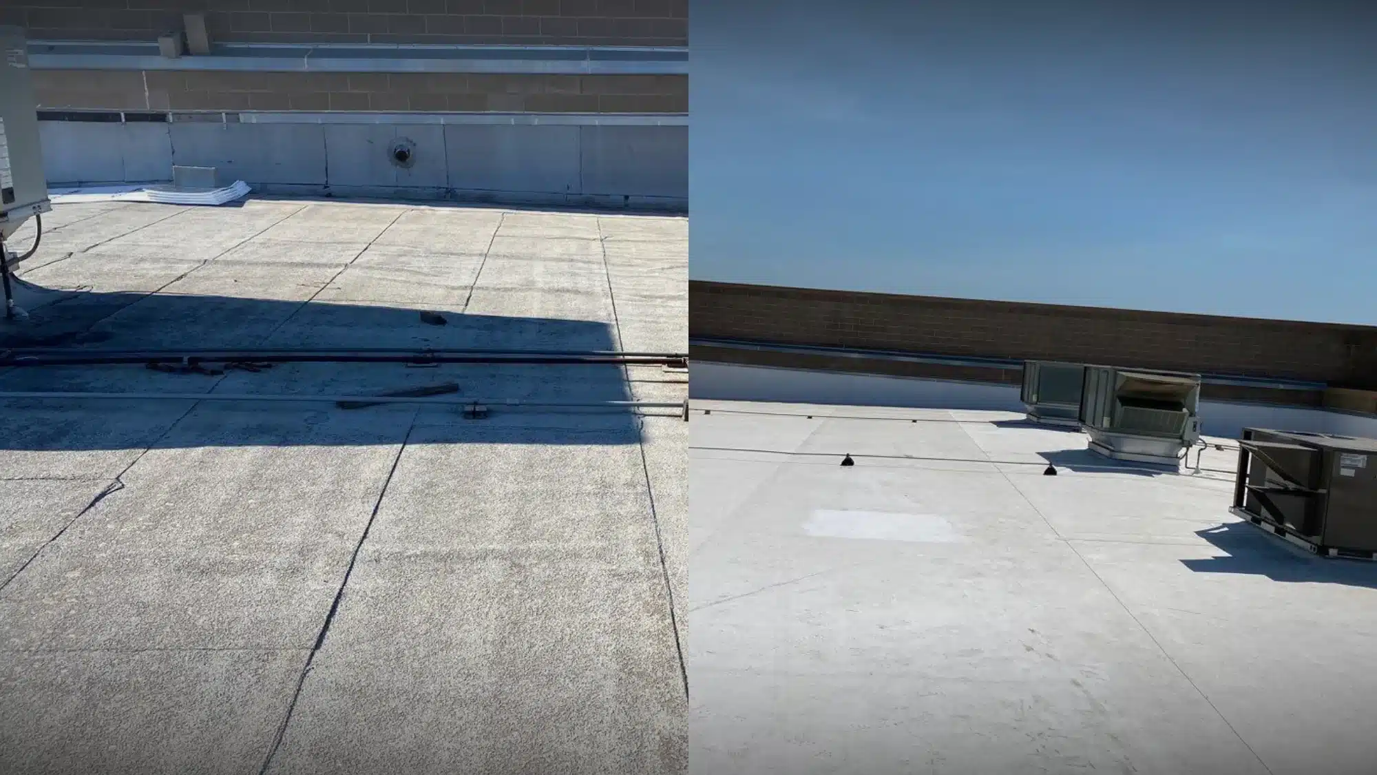 View of a commercial flat roof restoration highlighting professional services from experienced roofers in Modesto, CA